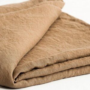 100% European Flax Linen 42" Handmade Round Tablecloth in Sand Brown